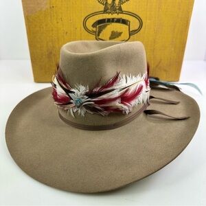 VTG American Hat Co Quality Western Cowboy Hat Size 6.5 Feathers